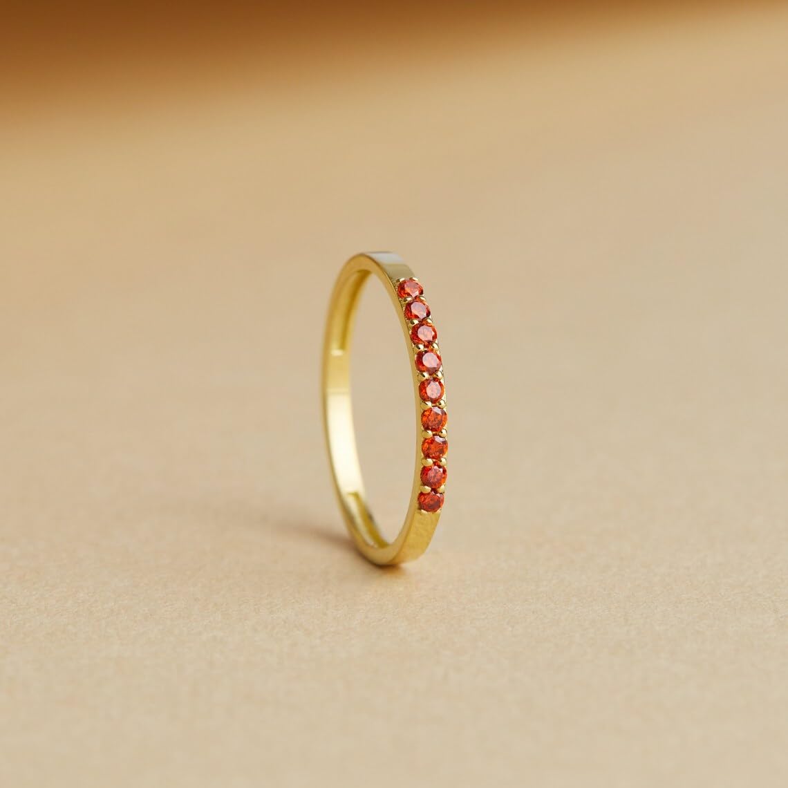 Anello Eternity con pietra preziosa naturale corniola pietra portafortuna 2 mm pietra rotonda in argento Sterling 925 placcato oro giallo US 10, 10, pietra preziosa corniola, 10, Gemma, Corniola