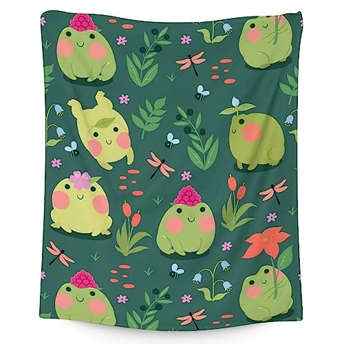 Mercuryelf Frog Throw Blanket - Soft, Fuzzy & Warm - 40x50 Inches Flannel Blankets for Travel, Office - Dark Green Cute Throws Gift for Kids