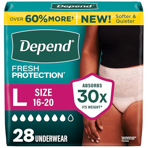 Depend Fresh Protection Adult Diapers, Incontinence & Postpartum Bladder Leak Underwear for Women, Disposable, Maximum, Large, Blush, 28 Count, Packaging May Vary