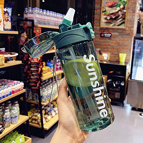 Korean style letter plastic cup large capacity portable outdoor anti-fall sports cup men and women students straw cup (green)