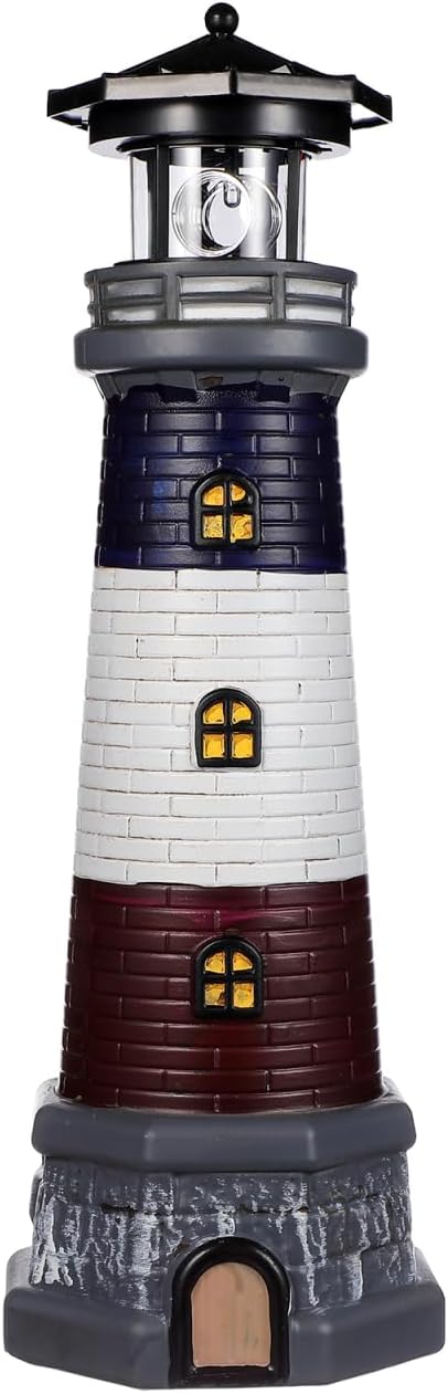 Yardwe Solar Garden Lighthouse Decor Waterproof Outdoor Solar-Powered Lighthouse Statue for Yard Lawn Patio Landscape Lighting
