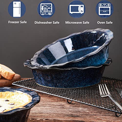 Vicrays Ceramic Pie Pan For Baking - 9 Inch Pie Plate, Round, Fluted And Deep Pie Dish For Tart, Pizza, Apple Pie, Quiche, Pot Pies, Cake - Reactive Glaze (Starry Blue) #TOP2