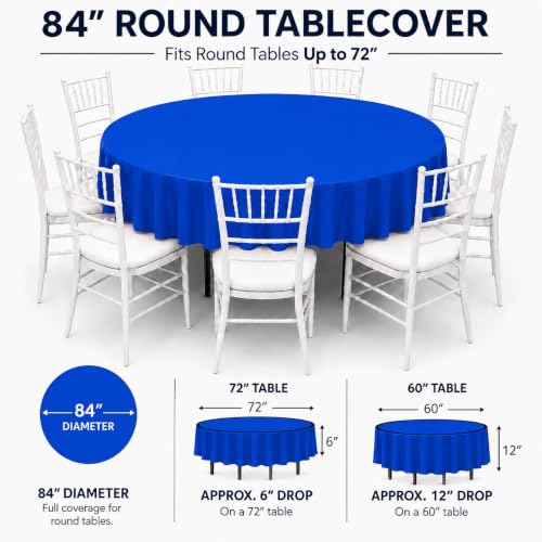 Image of Party Dimensions Blue Disposable Plastic Tablecloth for Round Tables (12 Pack) 84 inches Table Cloths for Parties, Events & Weddings, Indoors & Outdoors, Plastic Table Cover