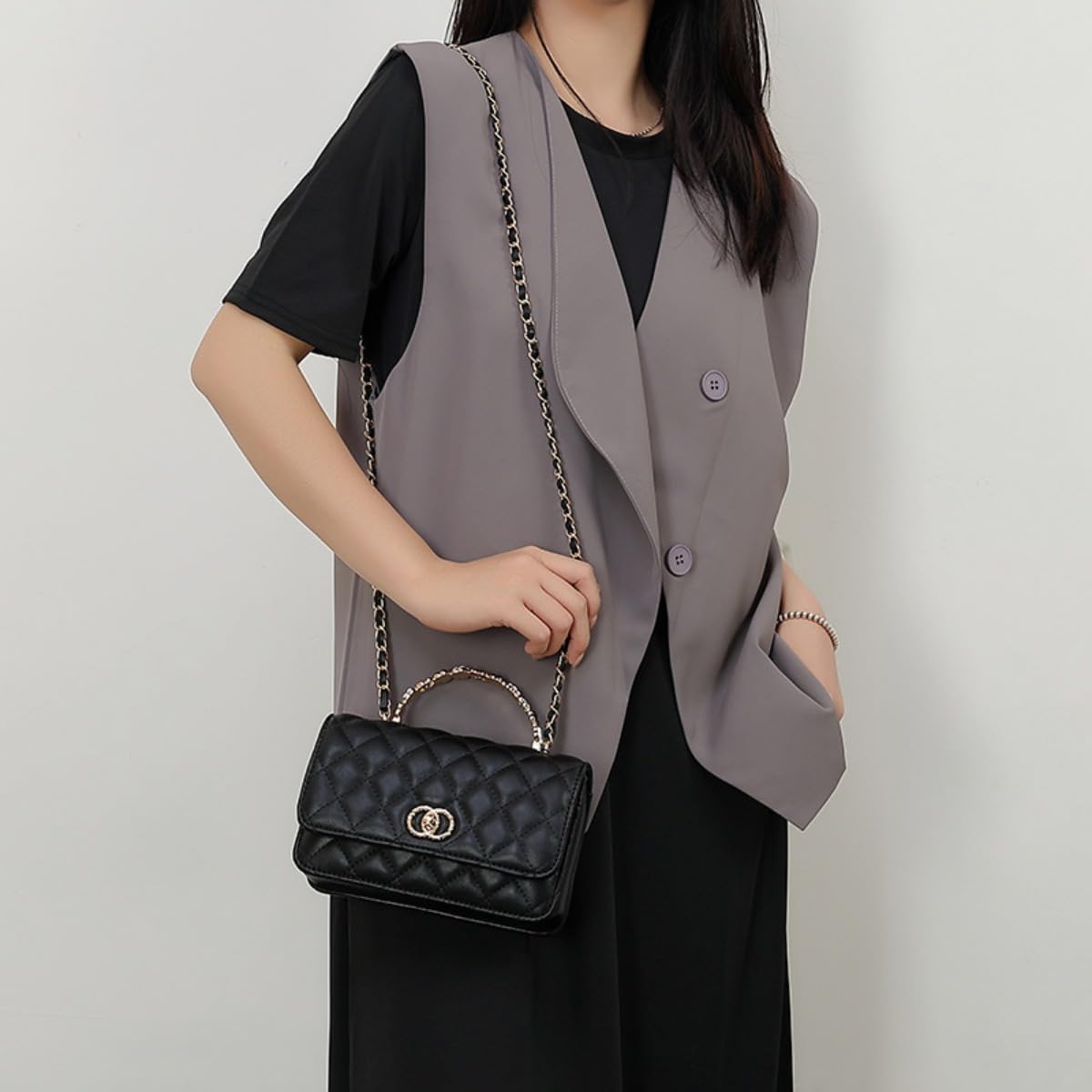 Quilted Envelope Clutch Purse with Pearl, Genuine Leather Crossbody Wedding Shoulder Handbag for Women - Image 2