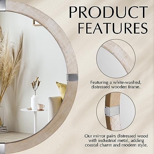Rustic-Round-Mirrors-315-Wooden-Circle-Mirror-Hanging-Wall-Decorative-Mirror-Distressed-Natural-Wooden-Farmhouse-Frame-with-White-Wash-Edge-for-Bedroom-Bathroom-Living-Room-or-Entryway Rustic Round Mirrors 315 Wooden Circle Mirror Hanging Wall Decorative Mirror Distressed Natural Wooden Farmhouse Frame with White Wash Edge for Bedroom Bathroom Living Room or Entryway