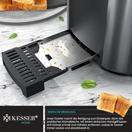 KESSER® Toaster mit Brötchenaufsatz, Langschlitz 4 Scheiben mit 6 Bräunungsstufen + Auftau- &...