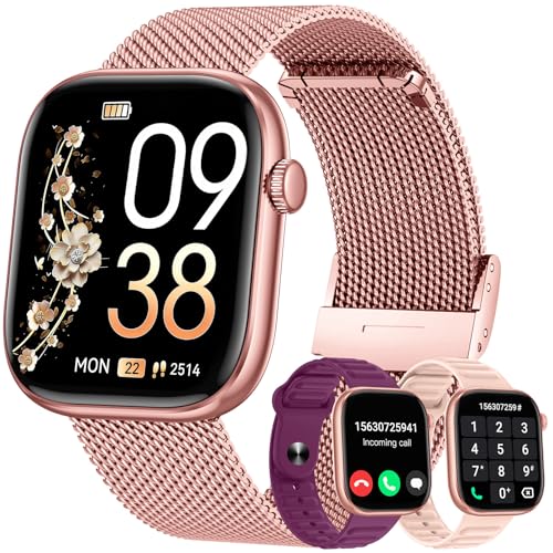 Smartwatch Mujer Reloj Inteligente con Llamada: 1.83'' Digital Smart Watch con Bluetooth Impermeable IP67 Monitor de Estrés Frecuencia Cardíaca Sueño Modo Deportivo 3 correas de reloj para Android iOS