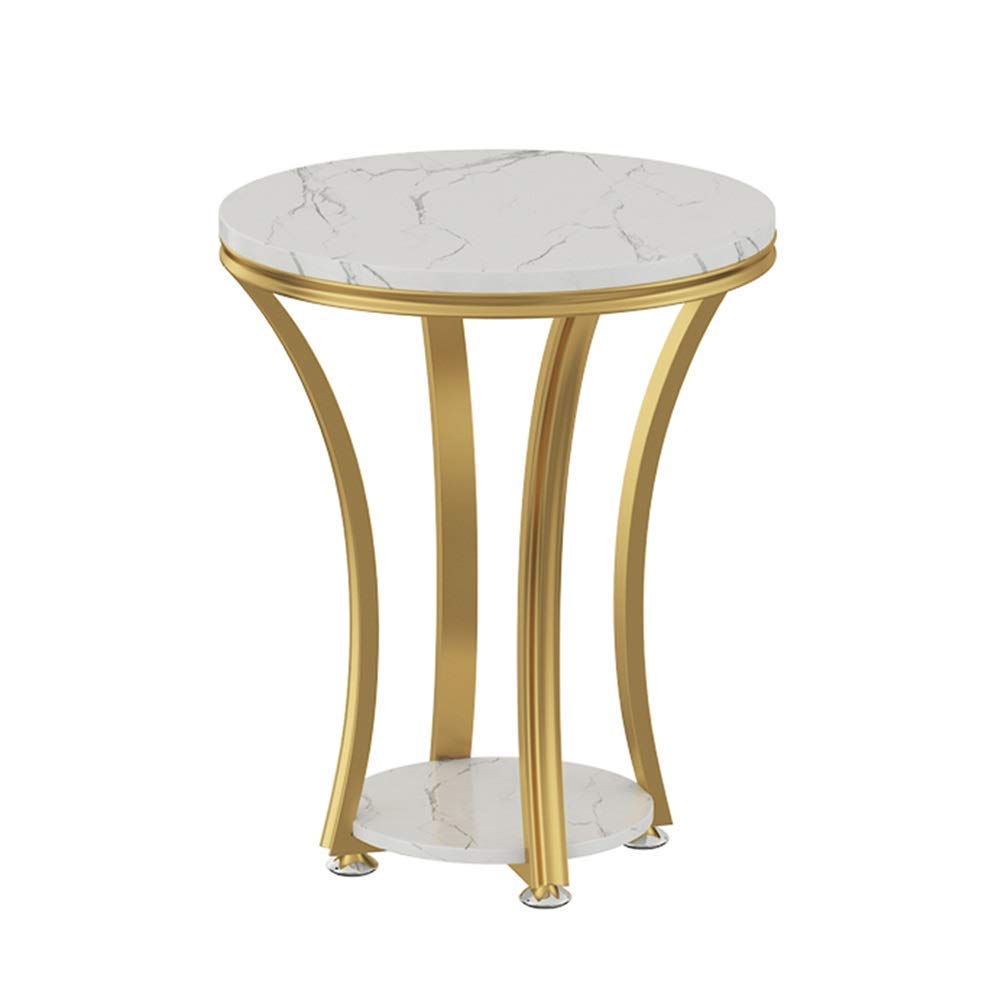 Table basse ronde marbre haut de gamme et fer forgé doré pour chambre