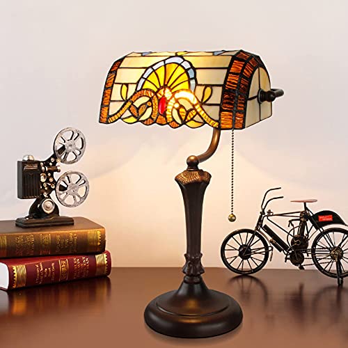 SIGOLY Tiffany Style Banker Lamp Baroque Dragonfly Stained Glass Table Lamp European Retro Bedside Desk Lights for Reading Living Room Bedroom Cafe Bar, 16 Tall,Dragonflya (Color : Baroque) marriage