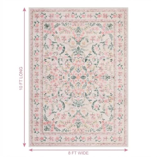 Tapete rectangular Boho 10x8 pies lavable rosa miniatura 2
