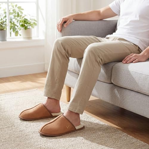 Image of Mens Scuff Slippers Micro Suede Memory Foam Slide Clogs Slip on Indoor Outdoor House Shoes