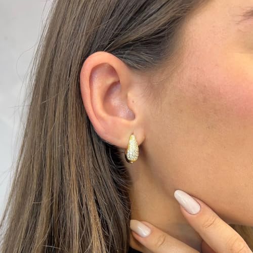 Claire Semijoias, Brinco Argola Zirconias Feminino Banhado Ouro 18k Dourado