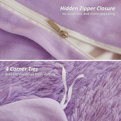 Image of EMME Luxury Purple Fuzzy Duvet Cover Set King Size 3 Pieces Fluffy Comforter Cover Set for King Bed Shaggy and Plush Soft Bedding Duvet Covers (Purple, King)