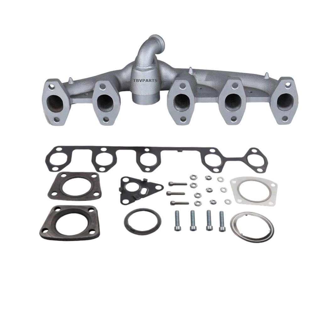 Collettore di Scarico 070253017A con Kit Guarnizioni 070253017B in Ghisa Duttile Compatibile con Transporter, Multivan, Touareg 2.5 TDI AXD, AXE, BAC, BLJ (POSIZIONE GOMITO 90°, GOMITO 90°)