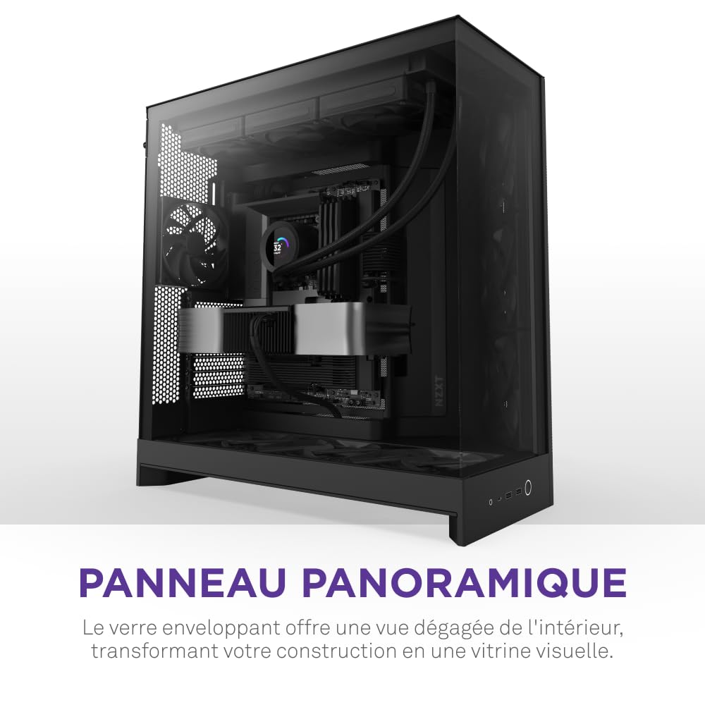 NZXT H9 Flow (2025) – Grand boîtier PC ATX Mid-Tower à Double Chambre pour Flux d'air – Inclut 3 Ventilateurs de 140 mm et 1 Ventilateur de 120 mm – Support de radiateur de 420 mm – Noir