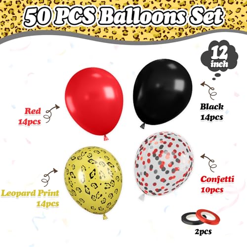 Image of Leopard Balloons, 50 Pcs Cheetah for Women Animal Birthday Wedding Party | 12 Inch Red Black Cheetah Print Confetti Latex Balloons for Bachelorette Wild Animal Safari Girls Night Party Decorations