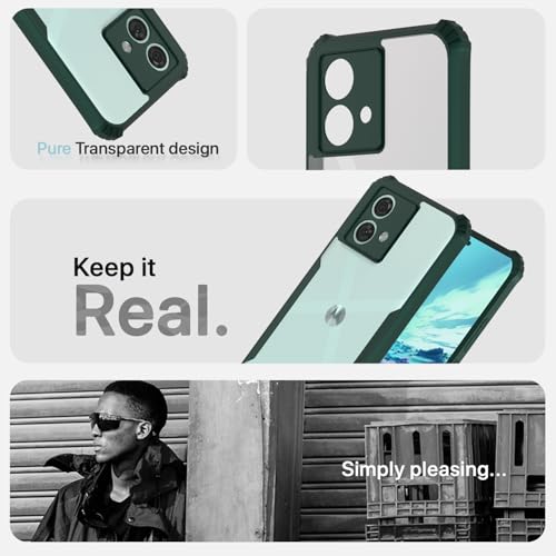Image of Outlouders Back Cover for Motorola Moto Edge 40 Neo | Ultra Hybrid Transparent | Full Camera Protection | Raised Edge | Crystal Clear Bumper Case (Green)