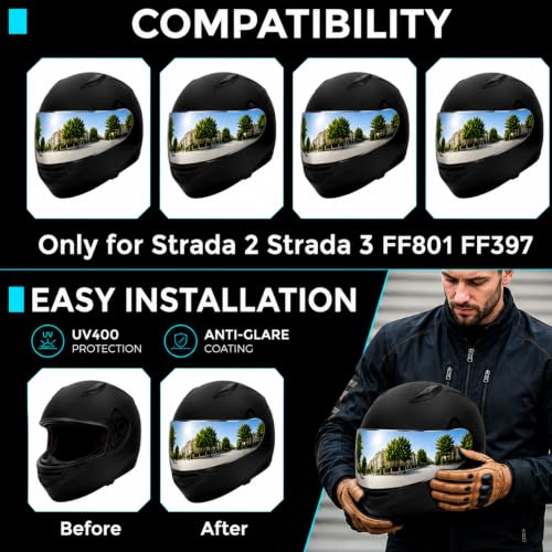 Image of PSLER Sedici Strada 2 Visor - Sedici Strada 2 and Strada 3 Face Shield Motorcycle Helmet visor Accessories Replacement for LS2 FT2 VECTOR Sedici Strada 2 Strada 3 FF801 FF397,Silver