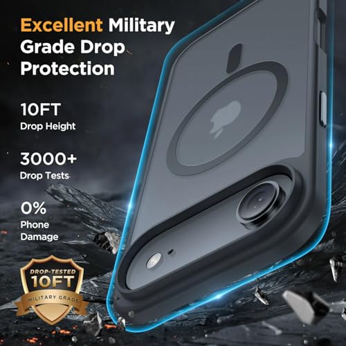 Image of Miracase Magnetic for iPhone Air Case with Screen Protector(Compatible with MagSafe), Slim Thin Translucent Matte Military-Grade Protected Phone Cover for iPhone 17 Air 6.5 inch, Space Black