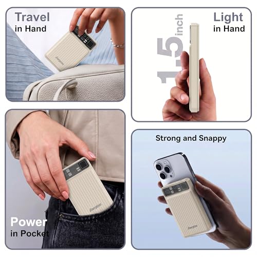 Image of Energizer 22.5W Fast Charging Wireless Power Bank 10000mAh, 15W Qi Wireless, USB-C PD + QC Output, Compact Portable Charger for iPhone, Samsung, Android | Travel Friendly | 1 Yr Warranty | Beige