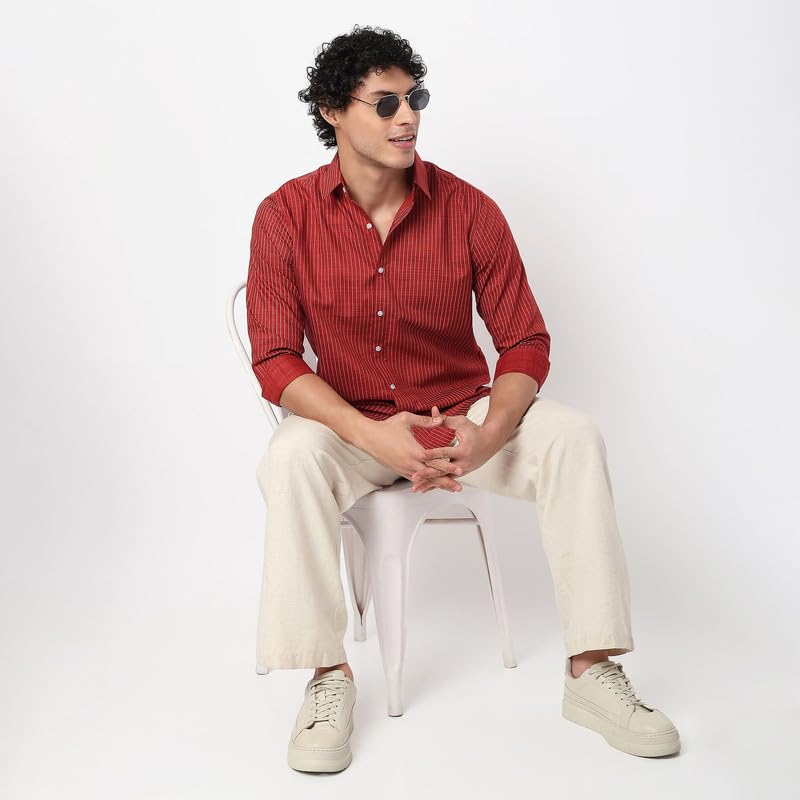 Image of Mens Striped Slim Fit Cotton Casual Shirt | Full Sleeves Mens Shirts | Stylish Shirt for Men