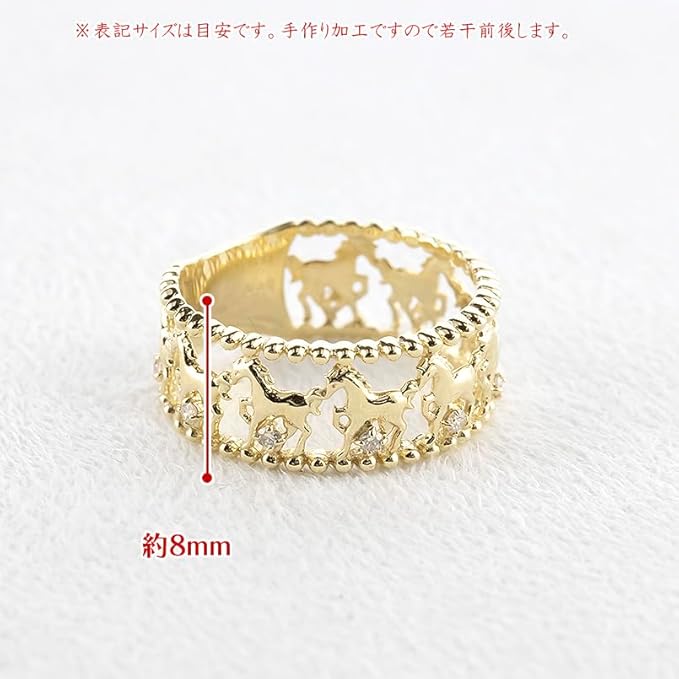 馬 デザイン リング ゴールド 18金 ダイヤモンド 指輪 おしゃれ レディース 幅広 太め お守り - 画像 (3)