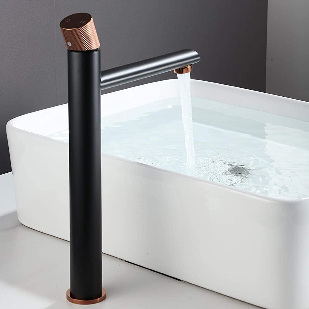 Robinet doré rose en laiton et noir mitigeur d'eau monté sur le pont pour lavabo haut