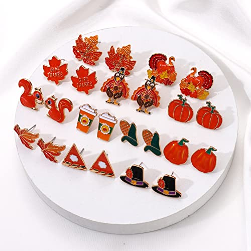 8-16 Pairs Thanksgiving Earrings for Women, Fall Earrings Set Harvest Pumpkin Turkey Maple Leaf Dangle Earrings Autumn Party Earrings Holiday Gifts4