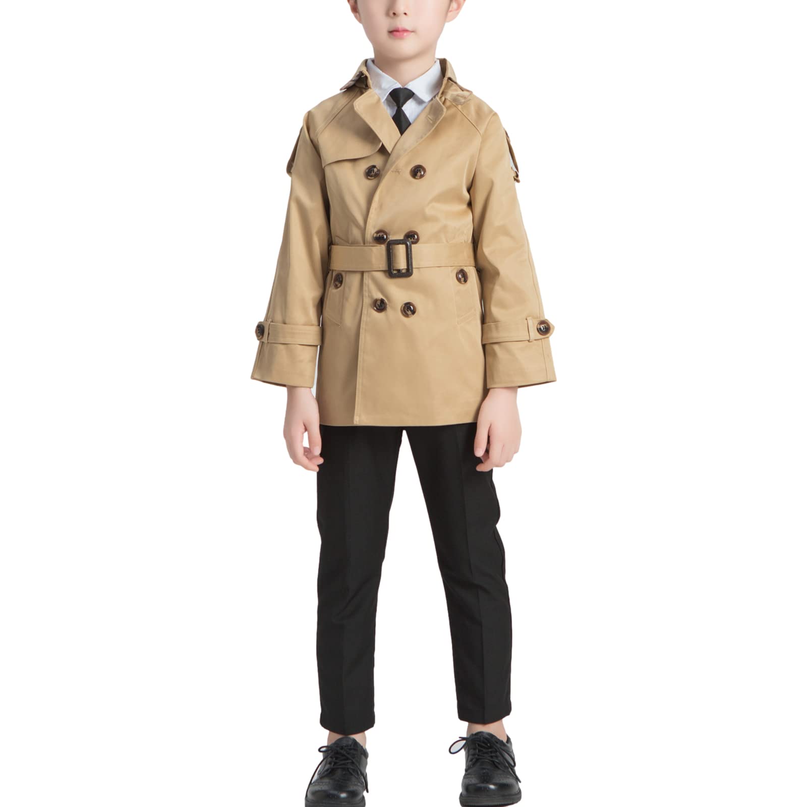 amropi Jungen Trenchcoat Zweireiher Mantel mit Gürtel Windjacke Frühling Herbst Jacke für 2-10 Jahre