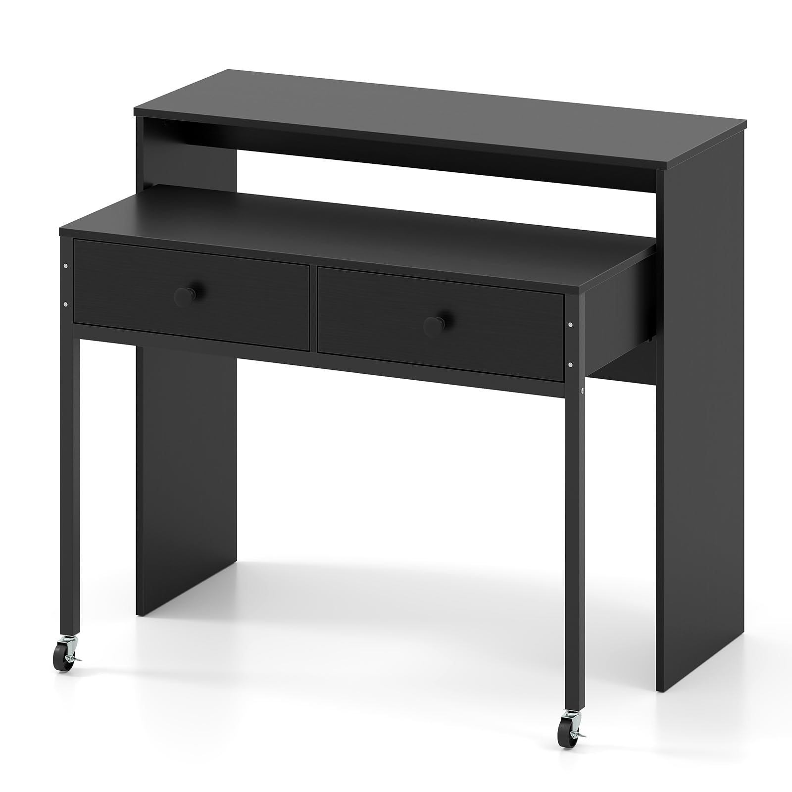 LIFEZEAL Scrivania per computer estensibile, tavolo portaoggetti con cassetti e ruote, tavolino salvaspazio per ufficio a casa, soggiorno, camera da letto