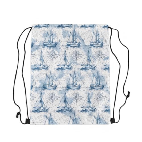 Image of jejeloiu Nautical Drawstring Backpack 13x15.7inch Vintage Sailboat Waterproof Gym Drawstring Bags Sea Ocean Sports String Backpack Beach Swim Travel Bag Sackpack