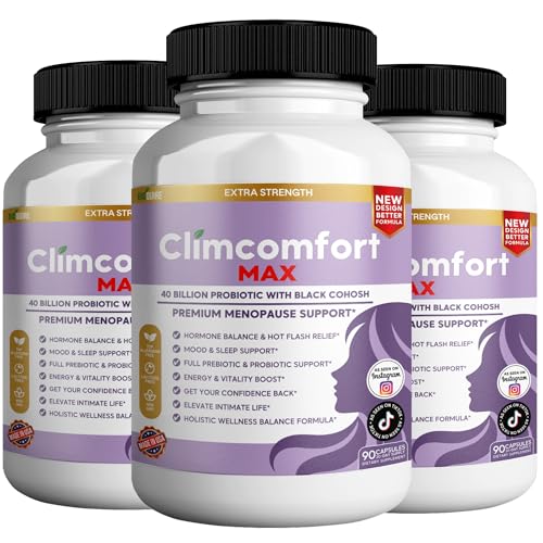 Image of Climcomfort Max Menopause Support, 40 Billion Probiotic with Black Cohosh, 90 Capsules, Hormone Balance and Hot Flash Relief (3)