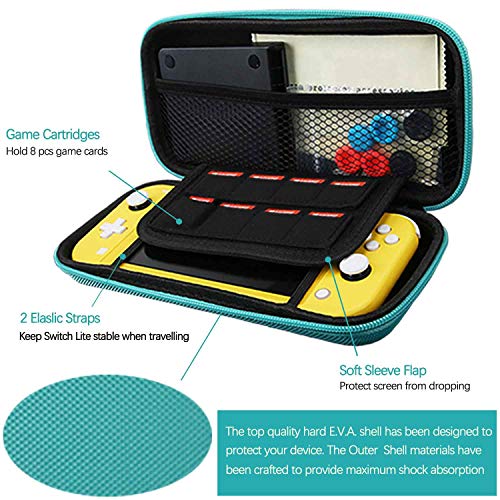 Accessories Kit For Nintendo Switch Lite - Yoowa Accessories Bundle With Carrying Case, Protective Cover Case, 2-Pack Tempered Glass Screen Protector, Adjustable Play Stand, 6 Thumb Grips #TOP4