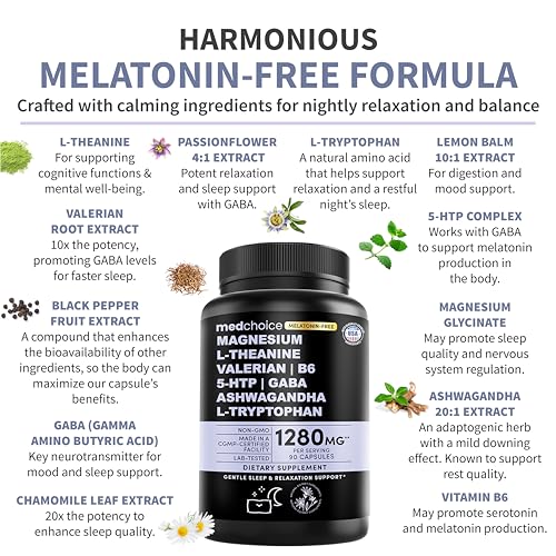 12-in-1 Sleep Support Capsules - Melatonin-Free and Non-Habit Forming Sleep Supplement with a Balanced Blend of Magnesium, Ashwagandha, L-Tryptophan, Valerian Root, GABA and 5-HTP (90 Capsules) - Image 4