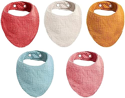 Tenlacum アンドココ スタイ よだれかけ 5枚入り 5色セット 綿100% 柔らかい 食事エプロン ベビー ビブ スタイ 食事用 新生児用 幼稚園用 女の子 男の子 赤ちゃん 通気性 吸水性 サイズ調整可能 無地