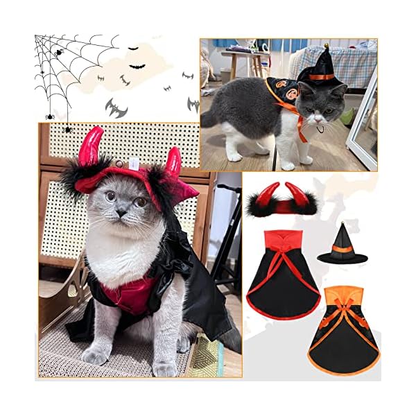 Potchen 5 pcs halloween vampire costume for cat, devil witch hat for cat, pet cat bat wings, cat pumpkin witch pet cape vampire costume for puppy cat cosplay dress up accessories - image 9