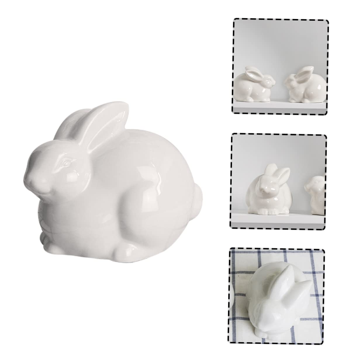 YARNOW Coniglio in Porcellana Bianco per Decorazione Casa e Festa, Statuetta Decorativa Realistica e Delicata per Giardino e Tavoli