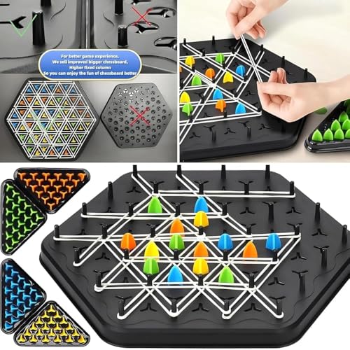 Image of Chain Triangle Chess Board Game for Kids & Adults | 2-4 Player Strategy Puzzle Board Game | Brain Teaser Family Indoor Game for Age 10+ | Fun Educational Birthday Gift