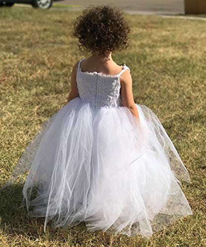 Plwedding Flower Girls Lace Tulle Ball Gowns First Communion Dresses (Size 6, Ivory) #TOP3