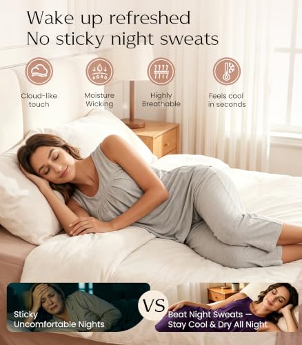 Image of NACHILA Pajamas for Women-Viscose Made from Bamboo, Sleeveless Pjs Tank Top Capri Pants Pajama Sets Cooling Sleepwear