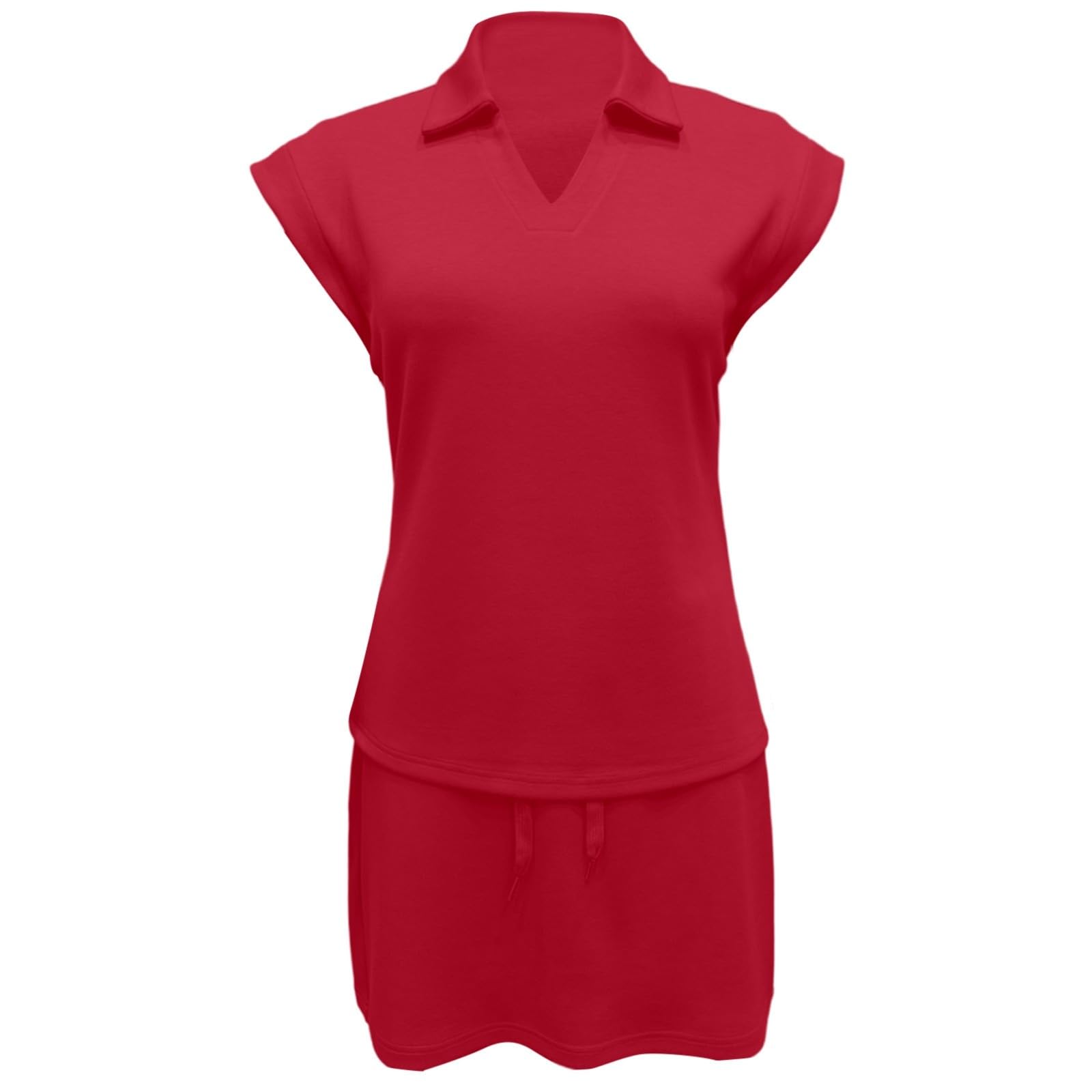 Tuta da donna con gonna attiva a maniche corte classica ideale per attività sportive, perfetta con scarpe da tennis in primavera,