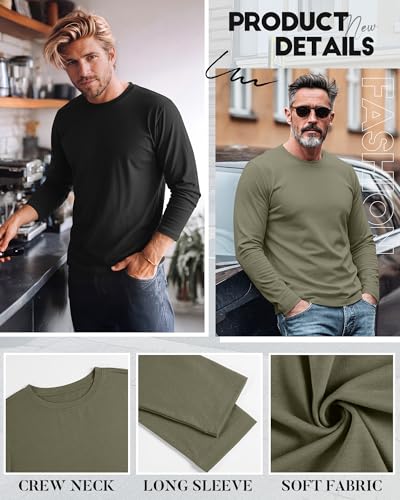 Image of August Alley 4 Pack Men's Big and Tall Cotton Shirts L-7XL, Long Sleeve Oversized Tops Loose Casual Large T-Shirts Basic Tee