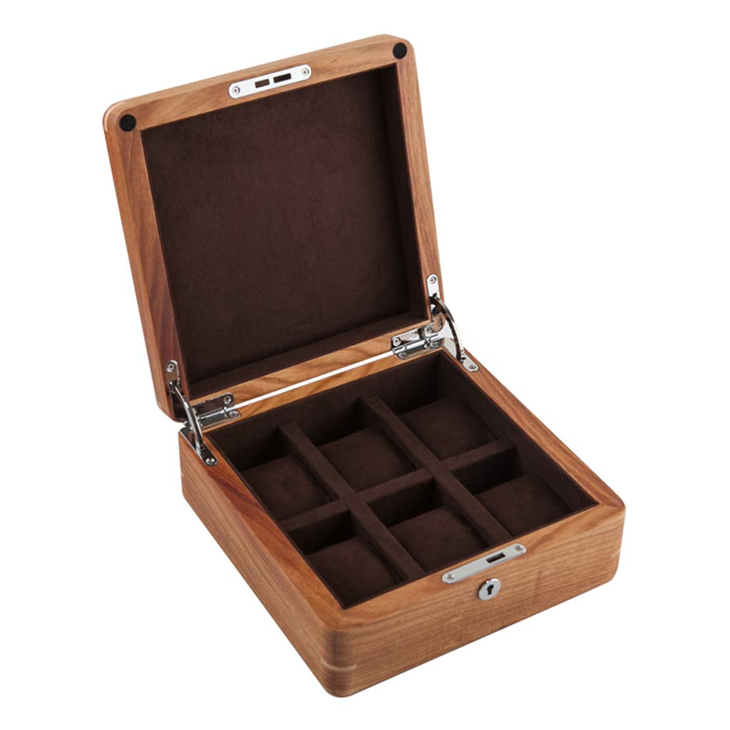 Caja de reloj de madera con 6 ranuras para relojes, caja de almacenamiento para exhibición de joyas con almohada de almacenamiento extraíble para hombres, mujeres, cumpleaños, día de San Valentín