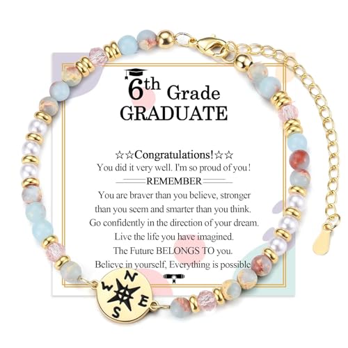 FIEEFX 6th Grade Graduation Gifts for Girls 2026 Graduation Card Decorations Compass Bracelet Jewelry Present for Girls Her Daughter Granddaughter Niece Sister Friends