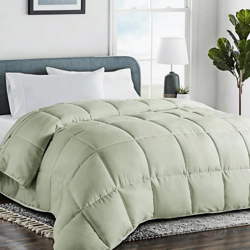 Image of COHOME Premium King Size Comforter, All-Season Quilted Down Alternative Duvet Insert, Luxury Hotel GentleSoft Comforter with Anti-Clump Tech & 8 Tabs - Reversible - Sage Green 90x102 inches
