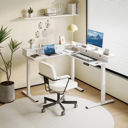 Image of SANODESK 63x55 Electric L-Shaped Corner Standing Desk with 4 Drawers