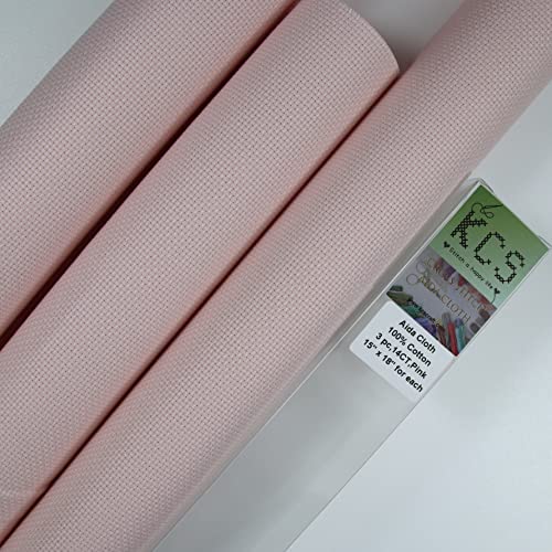 Image of KCS 3 pc of 15 inch x 18 inch Counted Cross Stitch Cotton Aida Cloth Needlework Fabric,14CT,Pink