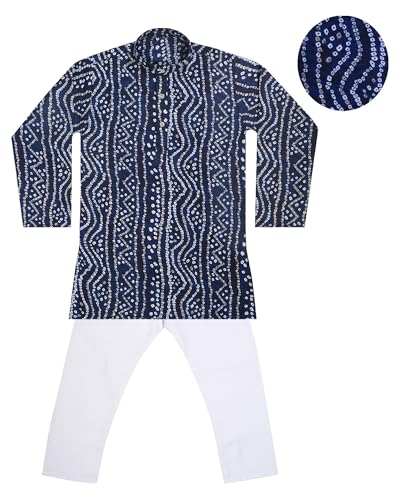 Image of TinySteps Traditional Bandhani Print Kids Festive Ethnic Wear Boys Cotton Kurta Pajama Set