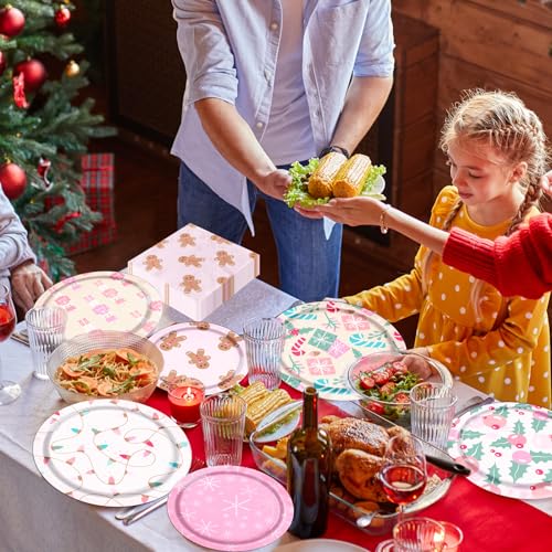 60Pcs Pink Merry Christmas Party Tableware - Paper Plates, Napkins & Winter Xmas Theme Decorations for Retro Christmas Holiday - Gingerbread Party Favors (20 Guest) – Image 4