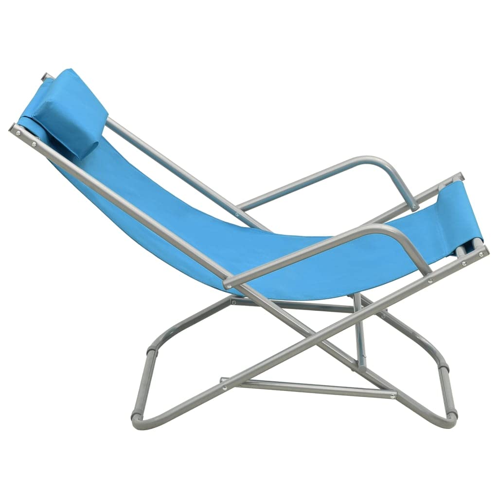 Chaises à Bascule, Lot de 2 en Acier Thermolaqué, Design Pliable avec Appui-Tête Rembourré, Rocking Chair Extérieur, Transat Jardin Exterieur,Bleu Acier, 69 x 61 x 94 cm